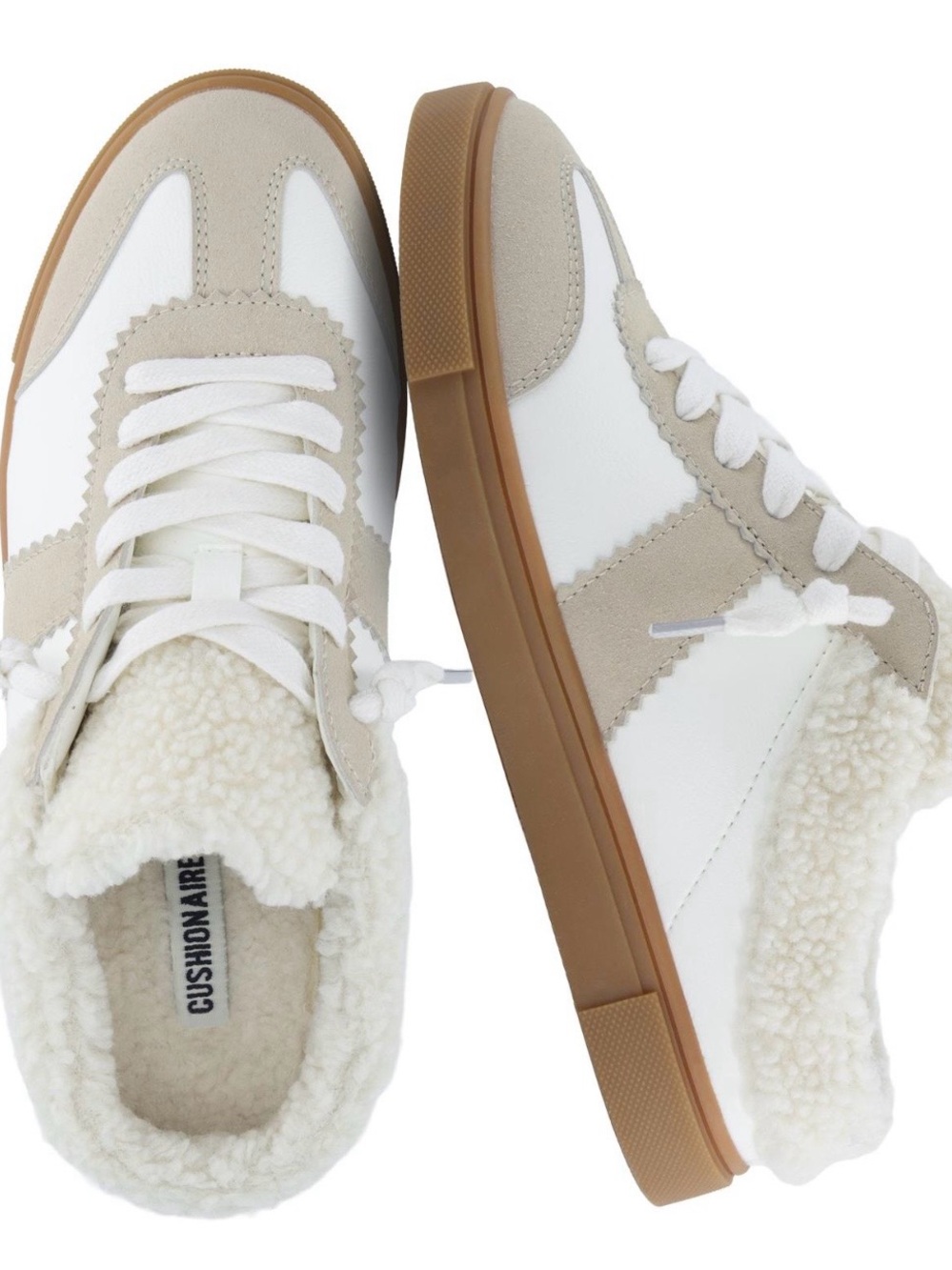 Cushionaire Women's White & Beige Sherpa-Lined Sneaker Mule